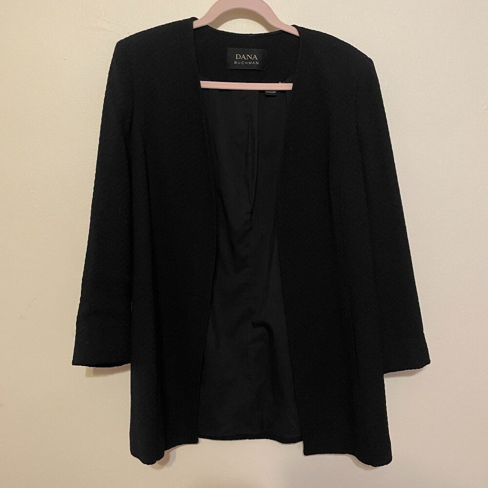 🔥 Dana Buchman | Vintage Black Textured Wool Open Blazer 6